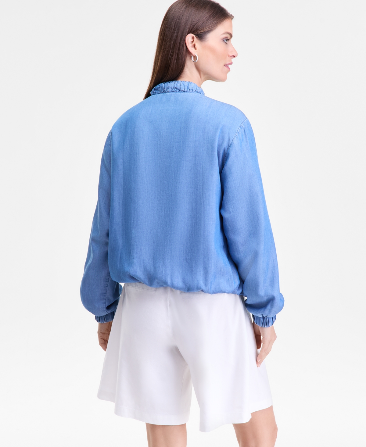 Inc International Concepts Women's Chambray Bomber Jacket, Macy's Exclusive In Blue