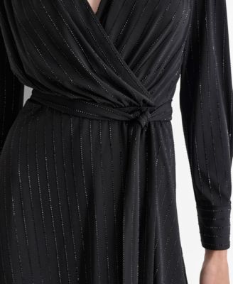 Women's Long Sleeve Surplice Faux Wrap Dress