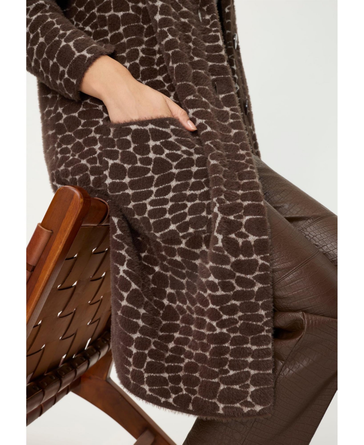 Olsen Women's Longline Modern Animal Feather Coatigan
