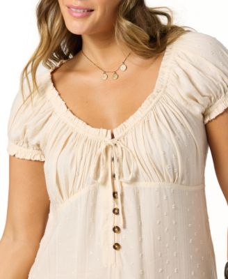 Juniors' Maggie Tie-Neck Short-Sleeves Mini Dress