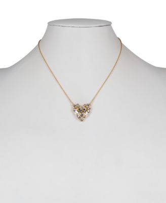Multi-Stone Matte Gold-Tone Heart Pendant Necklace