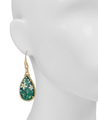 Leather Spruce and Antique-Like Gold-Tone Teardrop Earrings