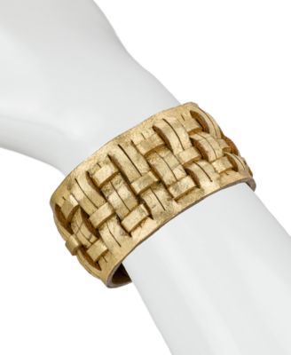 Antique-Like Gold-Tone Woven Snap Cuff Bracelet