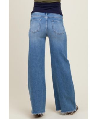 Maternity Blue Raw Hem Super Wide Leg Jeans