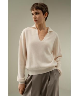 Women's Ribbed Cashmere Polo Sweater