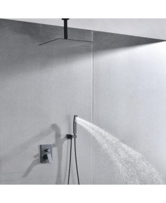 Square Rain Shower System Faucet Set with Hand Shower, 16 inch Shower Head and Tub Spou, Matte Black