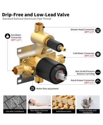 Male NPT Bathtub Shower Faucet Set, Waterfall Tub Faucet with 12-Inch Matte Black Rain Shower Head System