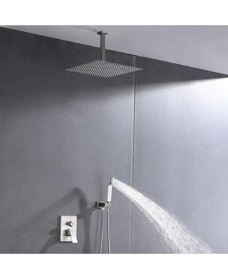 Shower system combo with hand shower, 16 inch shower head and tub spout, Brushed Nickel