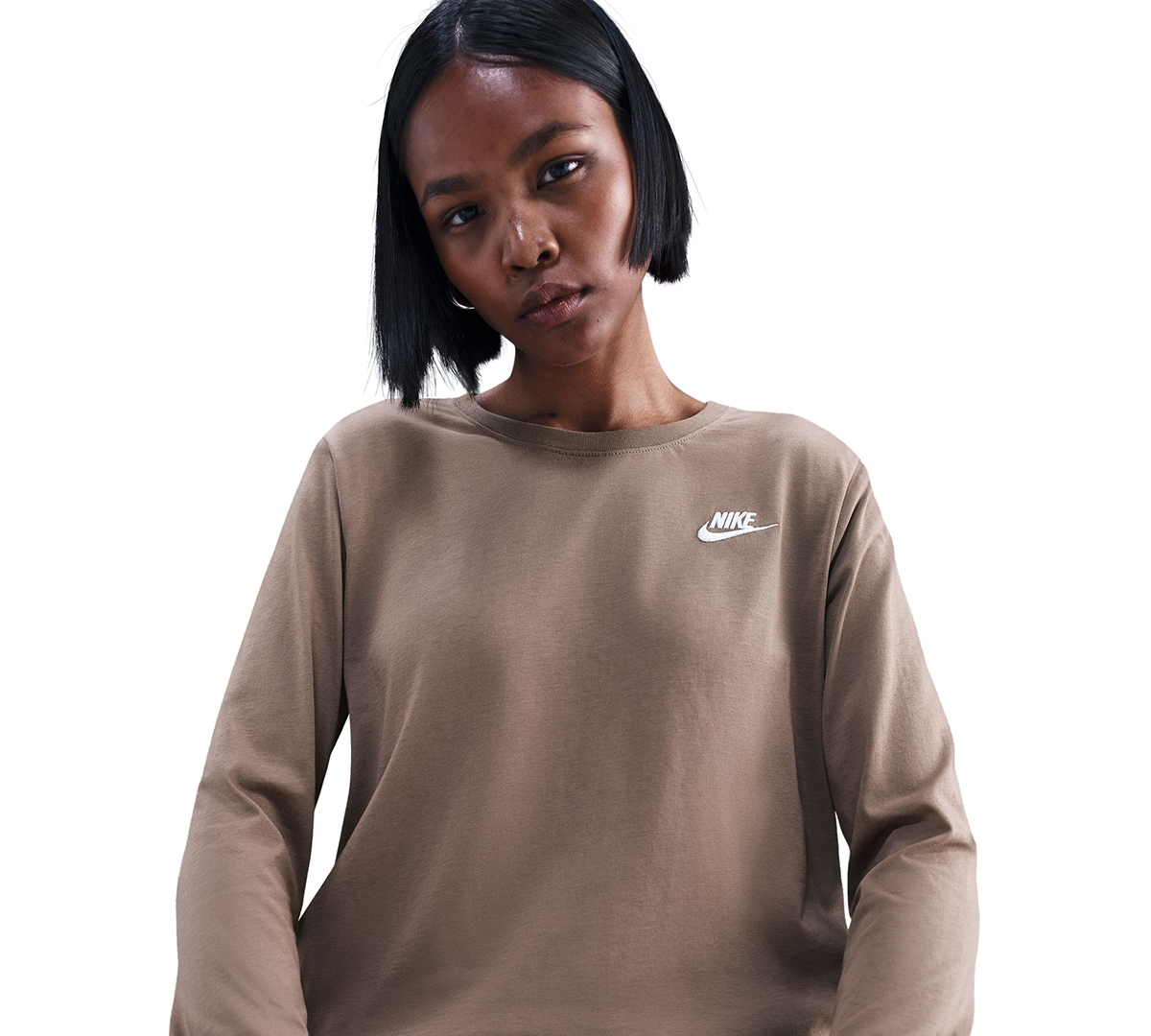 Nike Sportswear Club Women's Cotton Long-sleeve T-shirt In Brown