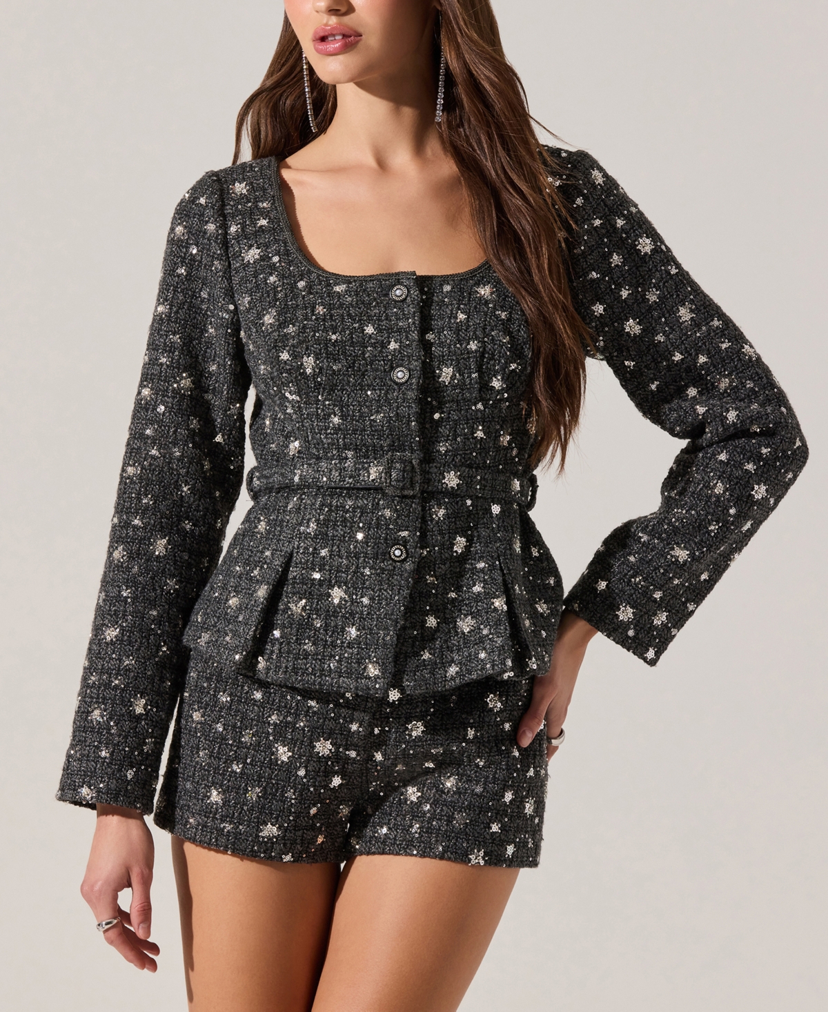 Astr The Label Wynn High Waist Tweed Shorts In Multi