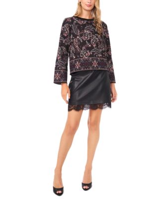 Women's Crewneck Paisley-Print Wide Long-Sleeve Sweater