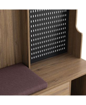Multi-Purpose Hall Tree Bench, Coat Rack, Shelves, Pegboard 