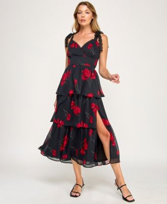 Juniors' Sleeveless Tiered Floral Midi Dress