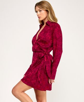 Juniors' Long Sleeve Wrap Mini Dress