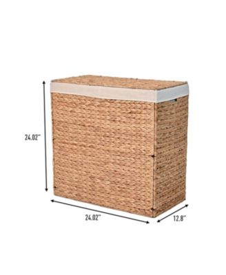 Sawyer 24" Classic Farmhouse Hand-Woven Hyacinth 2-Section Collapsible Laundry Hamper with Washable Liner