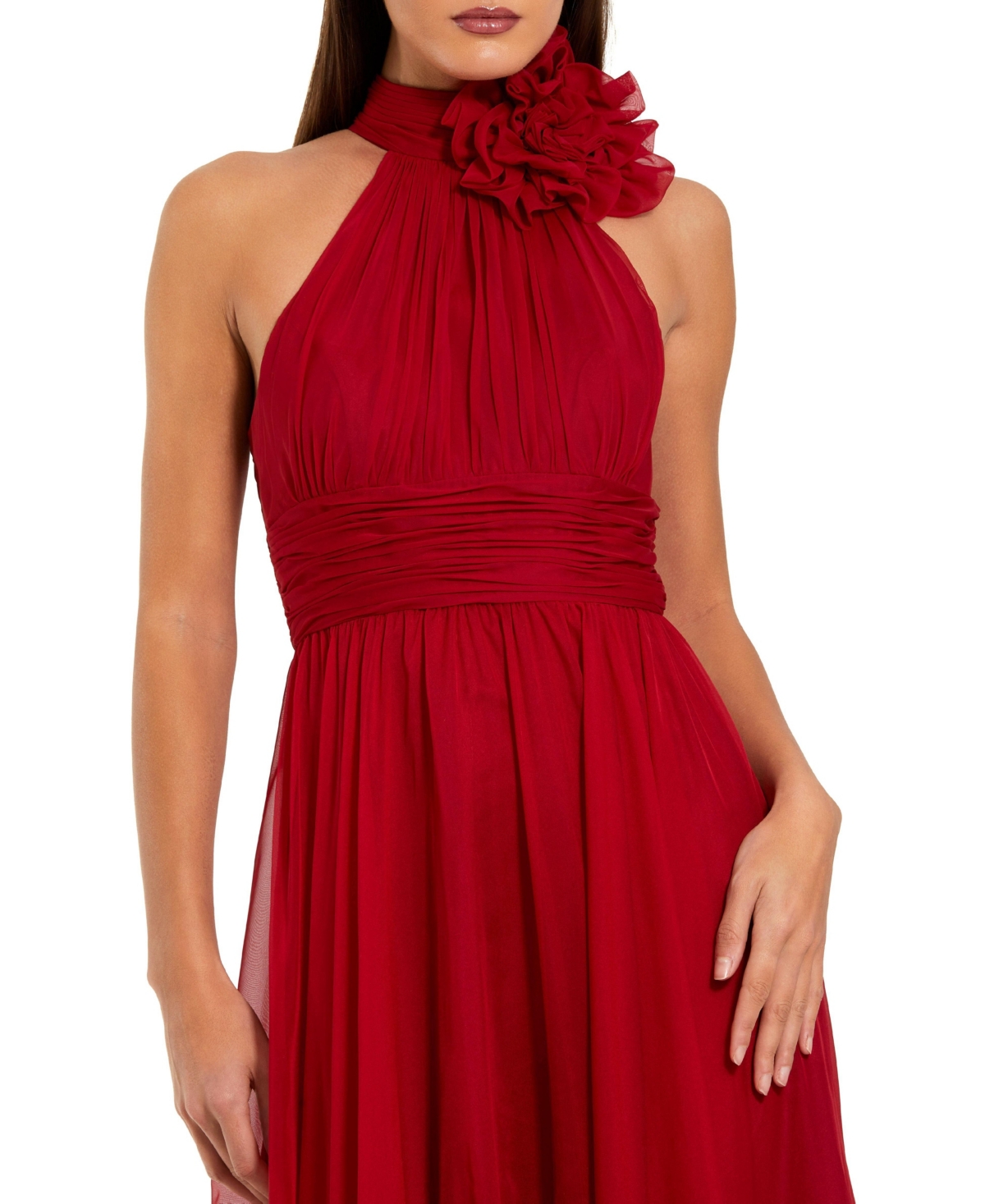 Mac Duggal Women's Sleeveless Mock Neck Chiffon Gown With 3D Flower