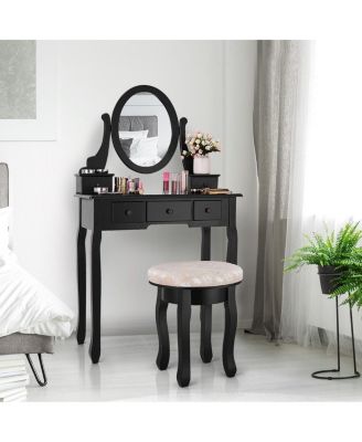 2-Pc. Wood Vanity Makeup Table Set with Padded Stool