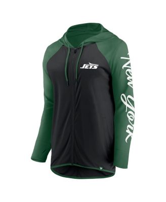 Women's Black/Green New York Jets Script Full-Zip Hoodie