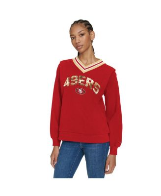 Tommy Hilfiger - Women's Scarlet San Francisco 49ers Alice V-Neck Pullover Sweatshirt