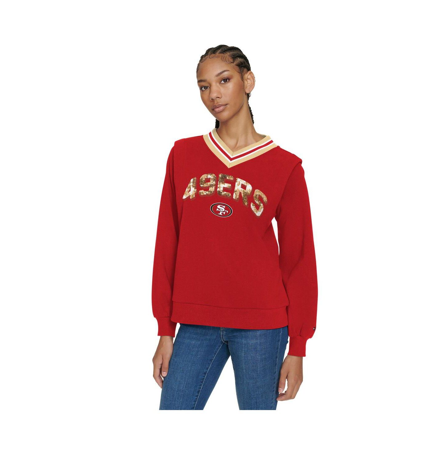 Женские толстовки Tommy Hilfiger Scarlet San Francisco 49ers Alice V-Neck Pullover — фото 1