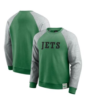 Darius Rucker Collection by Men's Kelly Green/Heather Gray New York Jets Throwback Color Block Raglan Pullover Sweatshirt