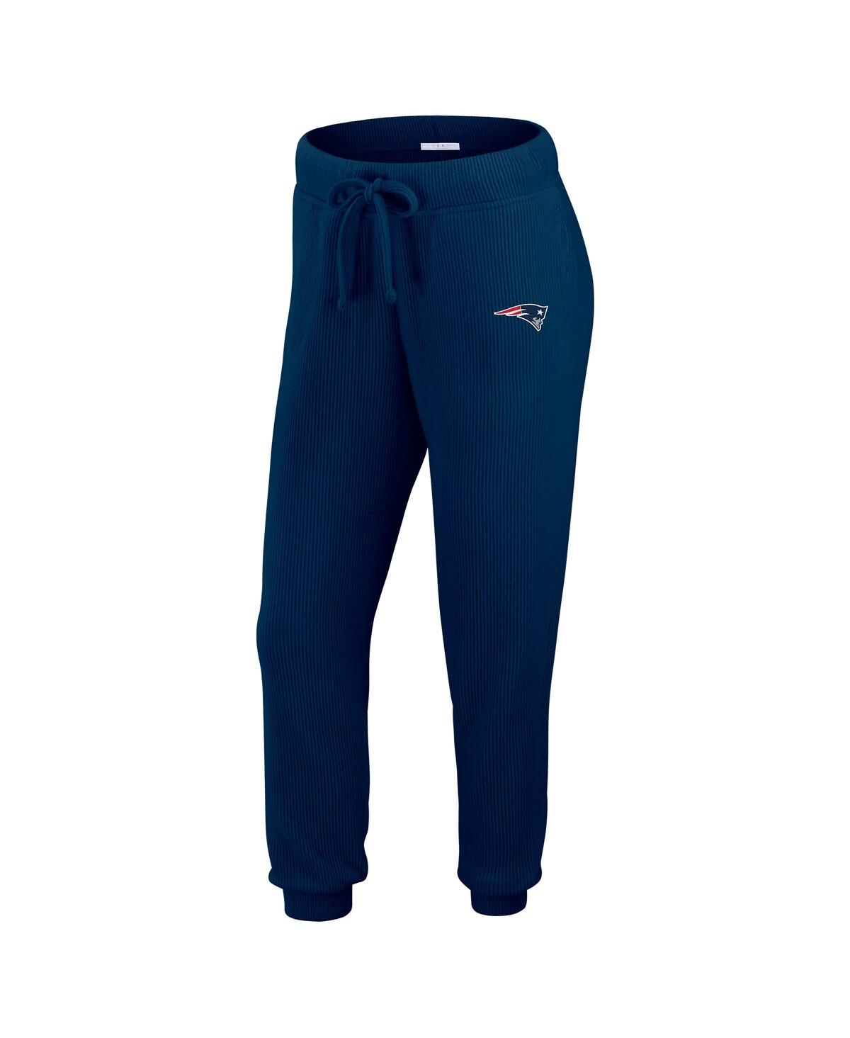 Wear By Erin Andrews Women's Cream New England Patriots Knitted Tri-blend Long Sleeve T-shirt Pants Lounge Set In Blue