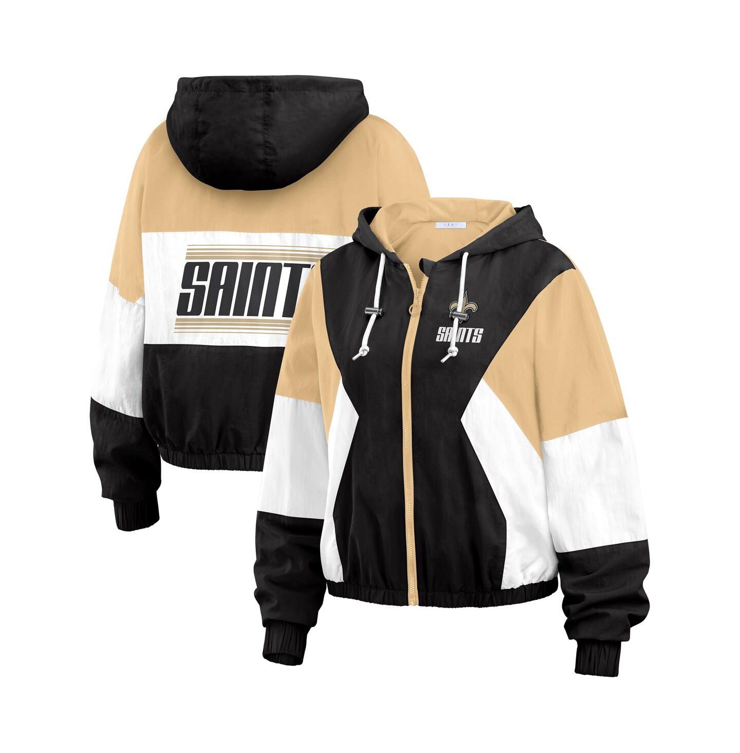 Женская куртка WEAR by Erin Andrews Black/Brown New Orleans Saints Plus Size Color Block Full-Zip Windbreaker — фото 1