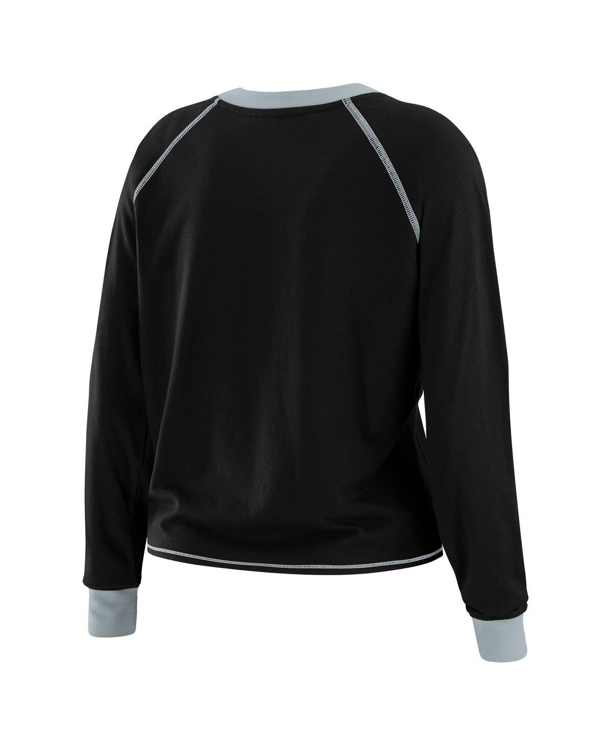 Wear By Erin Andrews Women's Black/gray Las Vegas Raiders Plus Size Tie-front Long Sleeve Top In Black