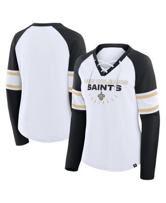 Fanatics - Women's White/Black New Orleans Saints Redzone Blitz Package Raglan Lace-Up V-Neck Long Sleeve T-Shirt