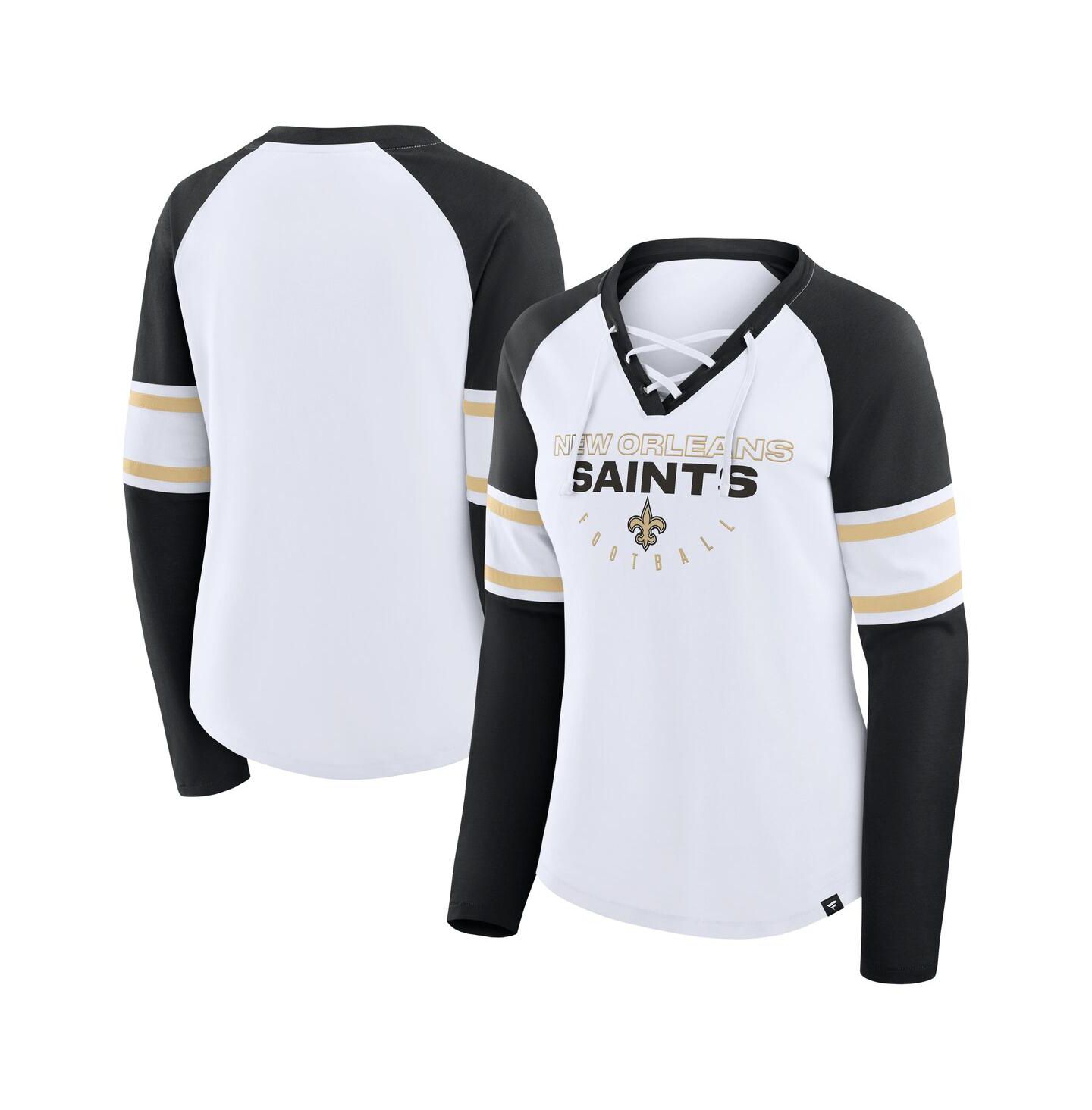 Женская футболка Fanatics White/Black New Orleans Saints Redzone Blitz Package Raglan Lace-Up V-Neck Long Sleeve — фото 1