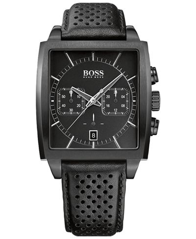 BOSS Hugo Boss Men's Chronograph HB-1005 Black Leather Strap Watch 39x40mm 1513357