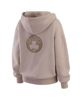 Women's Tan Boston Celtics Washed Pullover Crew Neck Hoodie