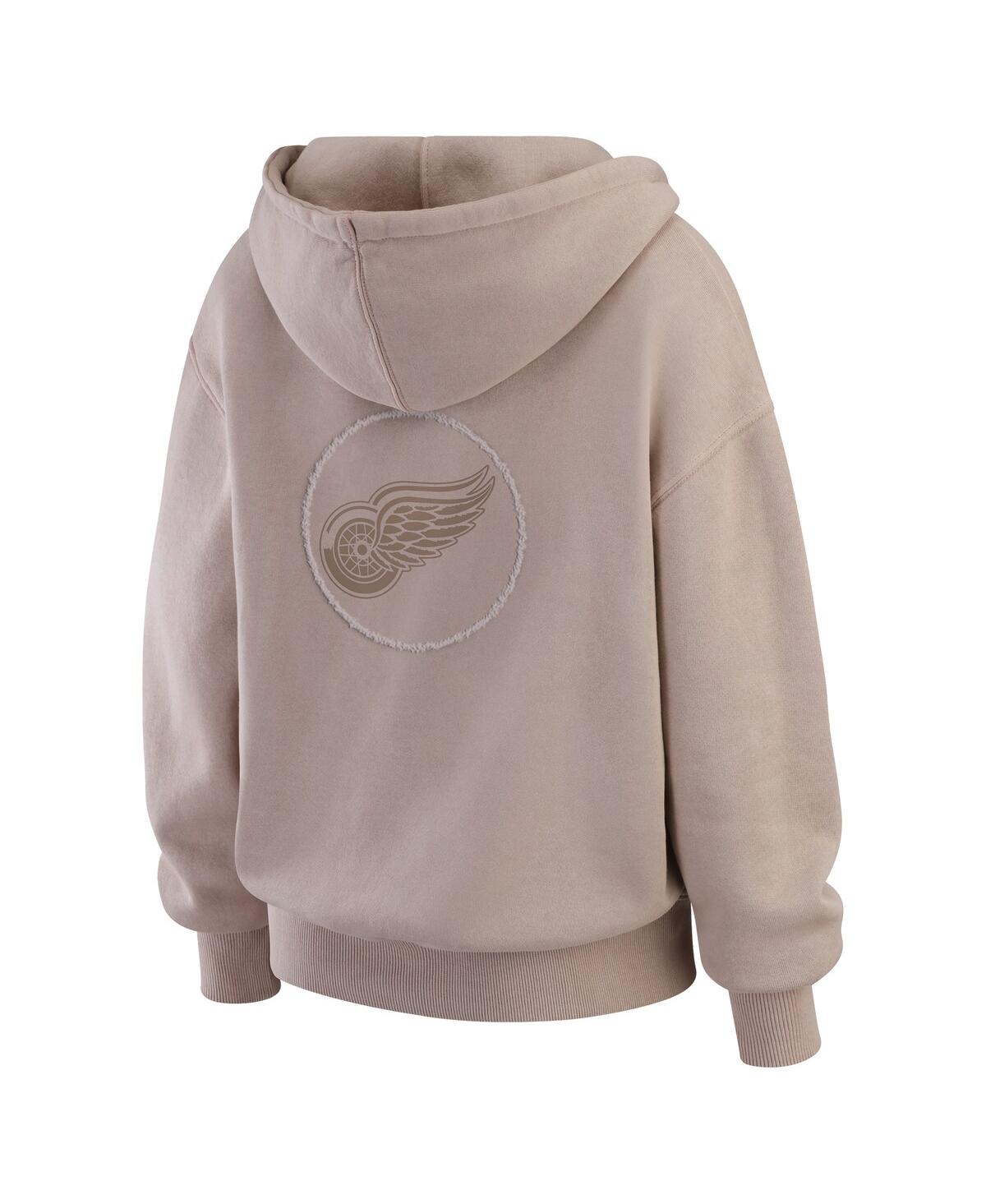 Wear By Erin Andrews Women's Tan Detroit Red Wings Washed Pullover Crewdie Hoodie In Brown