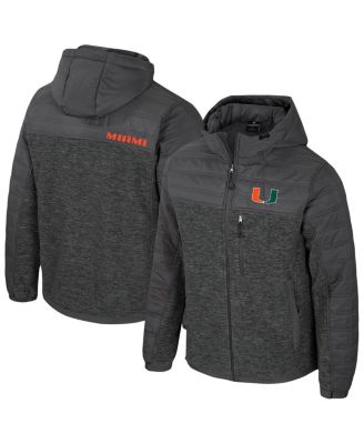 Colosseum - Men's Charcoal Miami Hurricanes Nightman Full-Zip Hoodie Puffer Jacket