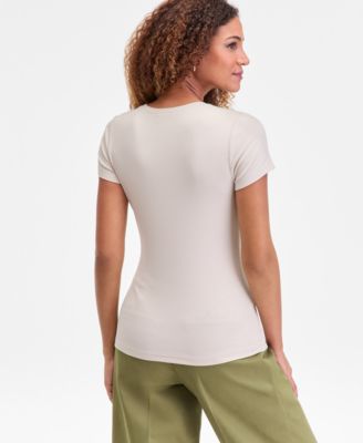 Women's Drapy Ribbed V-Neck Top, Exclusively at Macy's