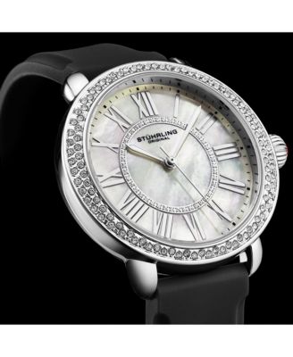 Elegant Women s 40mm Dress Watch – Model 4068, Black Satin Leather Band, Crystal Accents