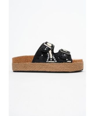 Bobby Beaded Straw Platform Slide Sandal (Women)