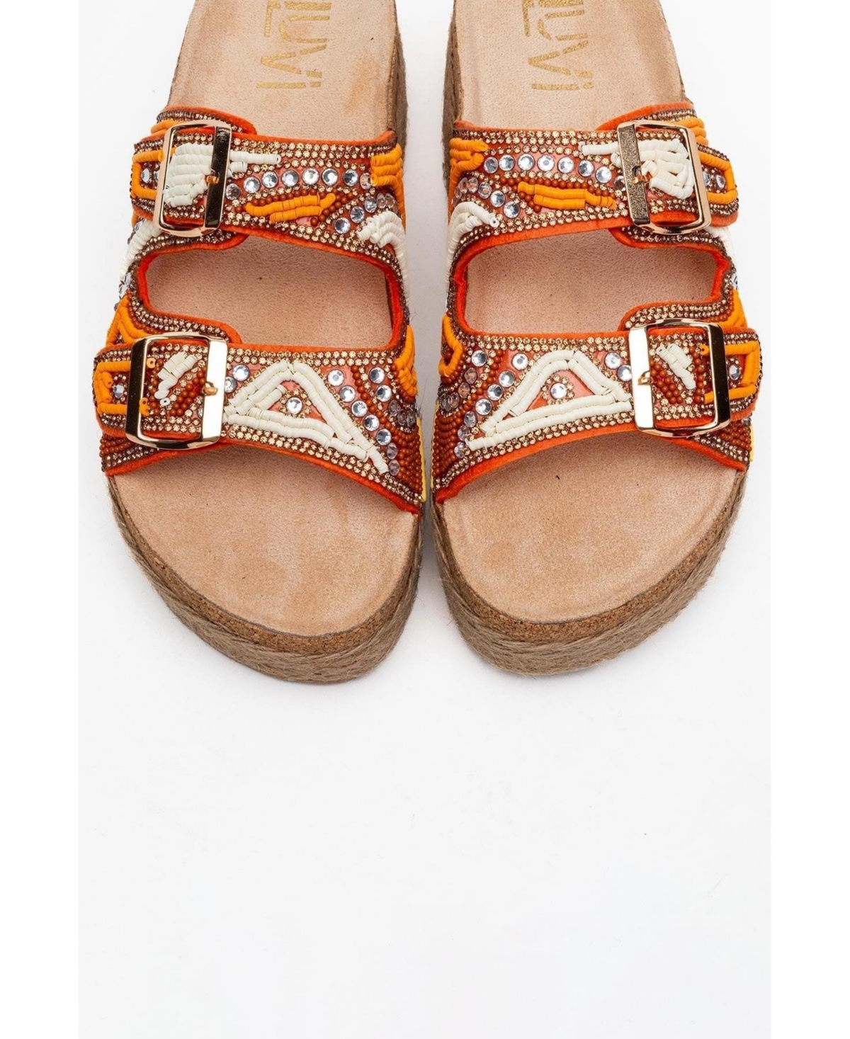 Prologue Shoes Bobby Beaded Straw Platform Slide Sandal (Women)
