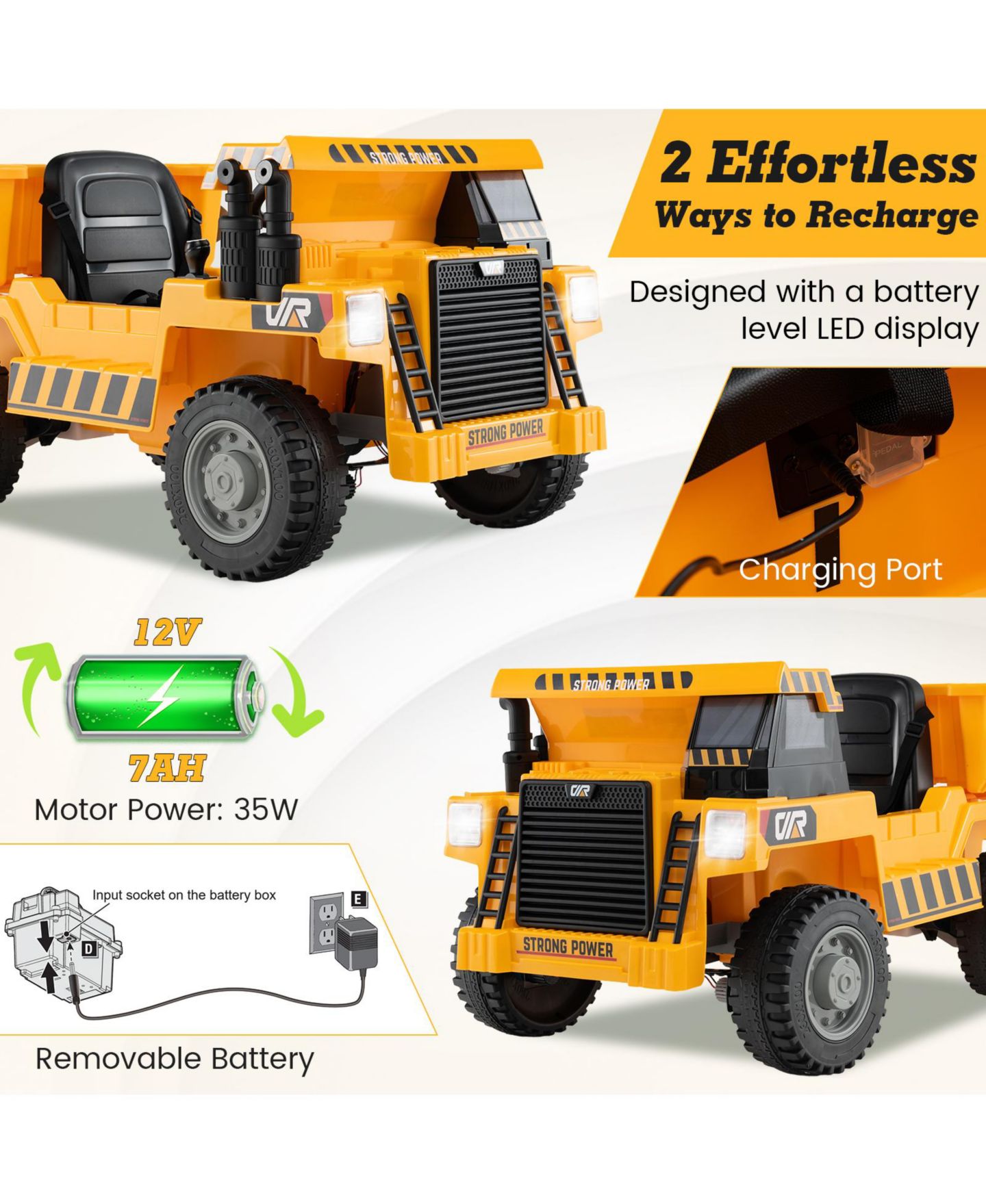Детская игрушка HONGGE 12V Ride On Dump Truck with Motorized Dump Bed and Remote Control, Ages 3-7, цвет: Жёлтый — фото 5