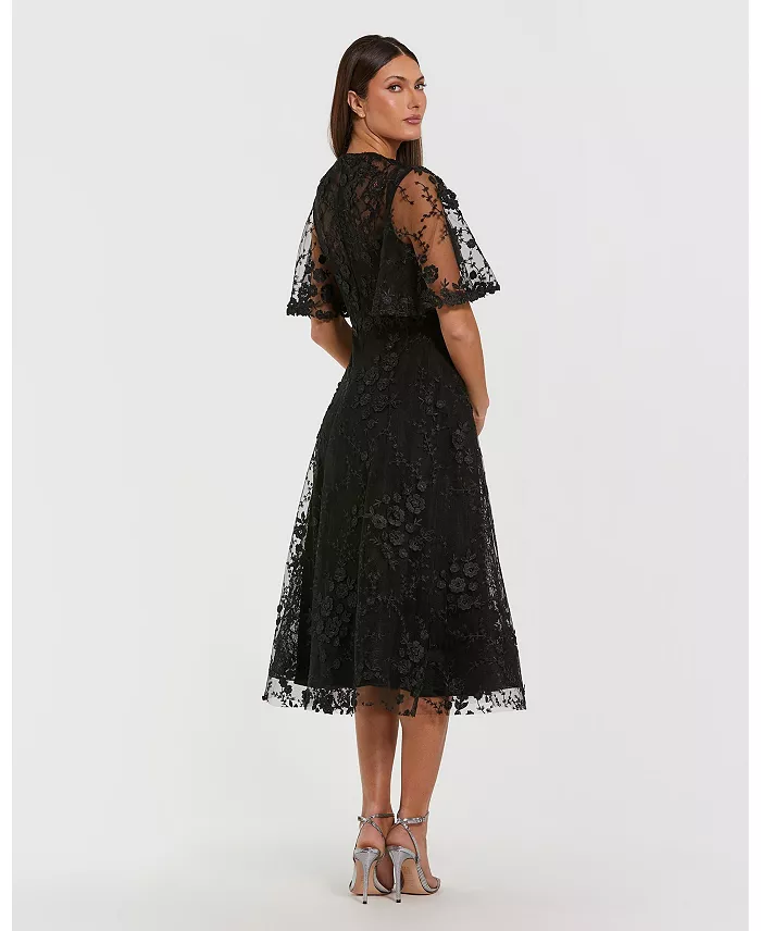 Women's Flutter Sleeve Embroidered Midi Dress - thumbnail 5