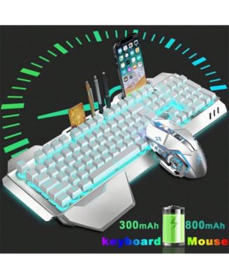 Wireless Gaming Keyboard and Mouse Combo - Backlit Keyboard with Rechargeable 3000mAh Battery,Removable Wrist Rest and  7 Color Mute Mouse