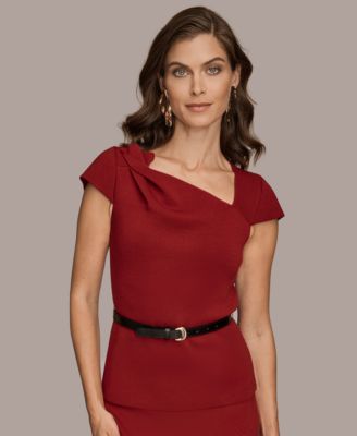 Donna Karan New York - Women's Short Sleeves Asymmetric Belted Sweater