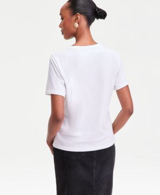 Petite Cotton Embroidered Floral Tee, Macy's Exclusive