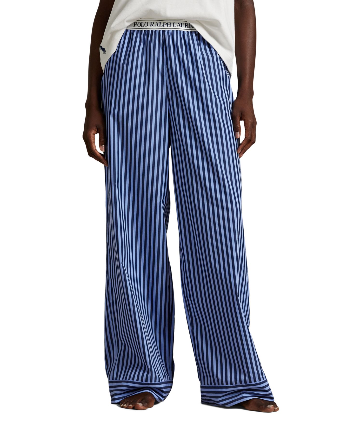Пижамные брюки Elastic, средняя посадка, в полоску — Polo Ralph Lauren, цвет: Синий — фото 1