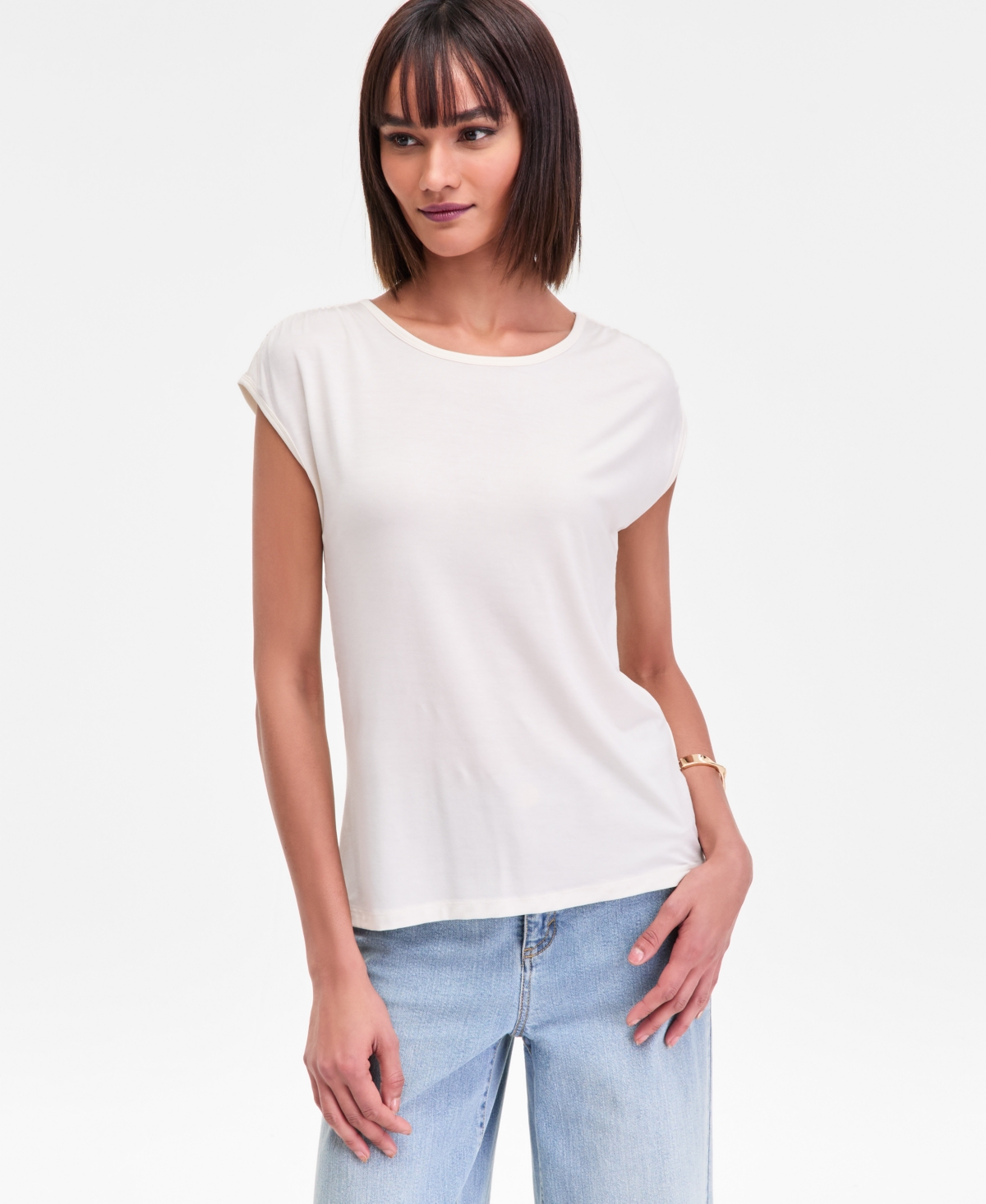 I.n.c. International Concepts Women's Ruched-Shoulder Cap-Sleeve Top, Macy's Exclusive