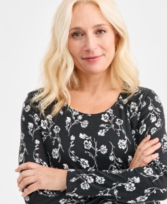 Women's Printed Long-Sleeve Scoop-Neck Top, Macy's Exclusive