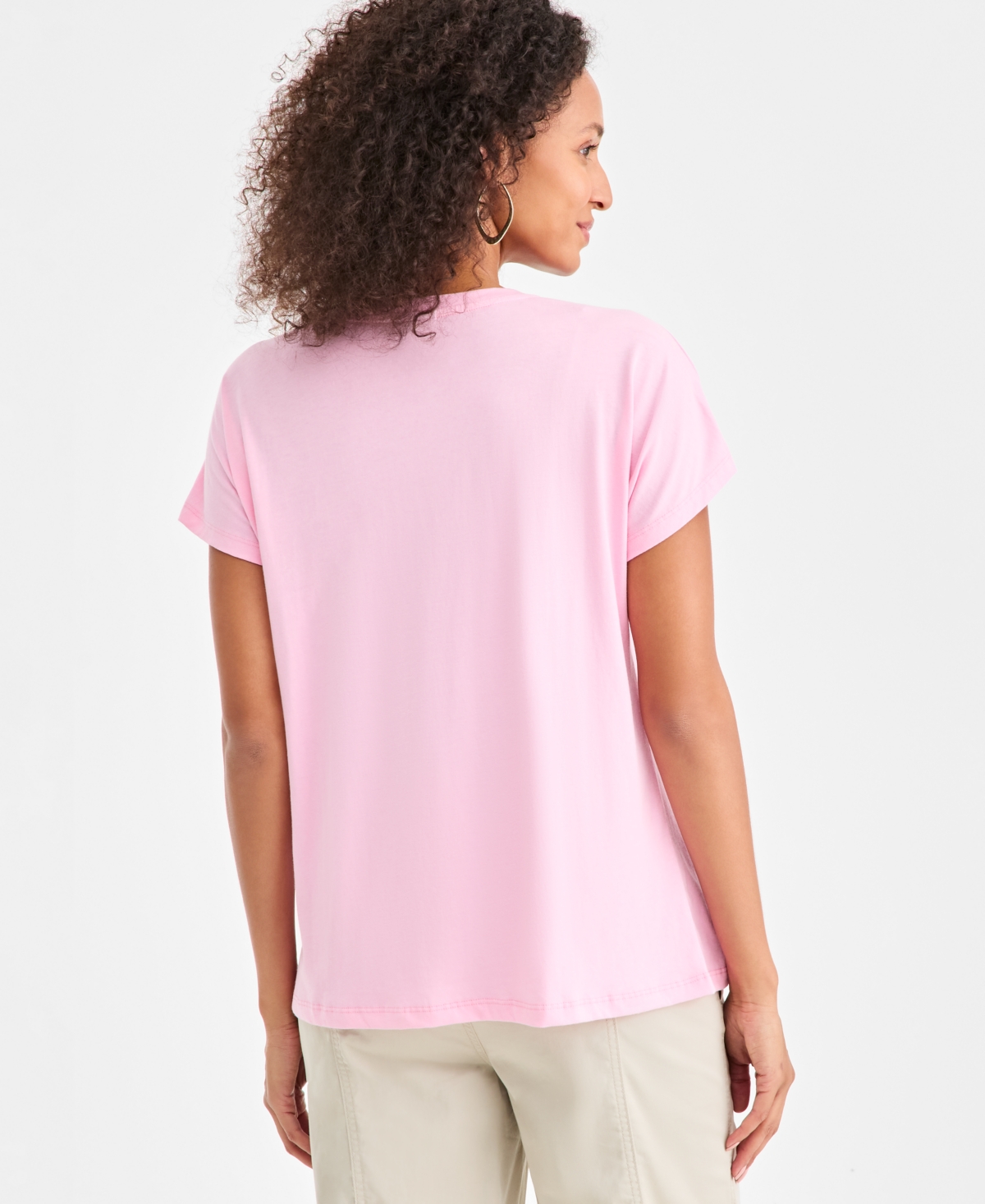 Style & Co Petite Soutache Knit Scoop Neck T-shirt In Pink