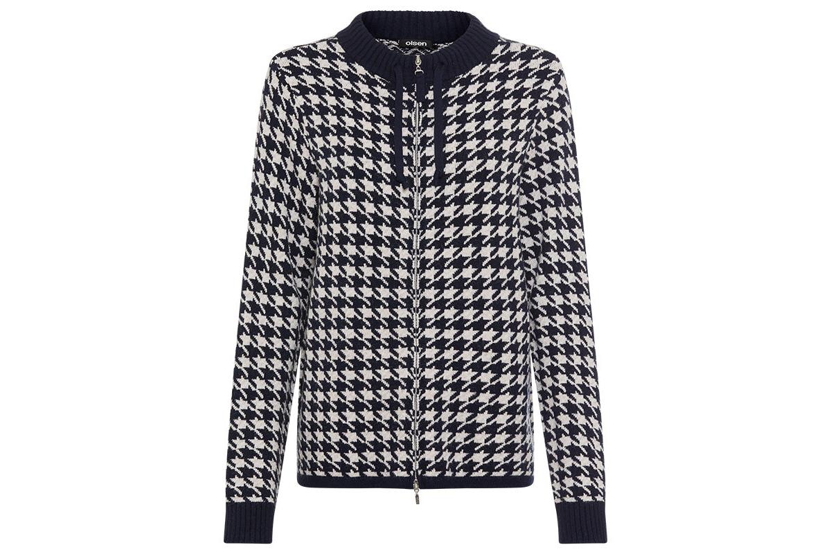 Olsen Women's Houndstooth Zip Front Cardigan