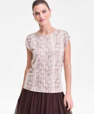 Women's Ruched-Shoulder Cap-Sleeve Top