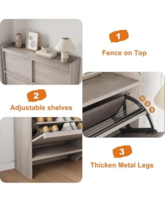 Shoe Cabinet with 4 Flip Drawers, Wooden Shoe Organizer with Adjustable Shelf, Shoe Storage for Entryway, Grey